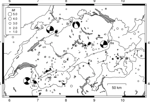 Figure 3 shows the epicenters of the 770 earthquakes with M L ≥ 2.5, which have been recorded in Switzerland and  sur-rounding regions over the period of 1975–2005
