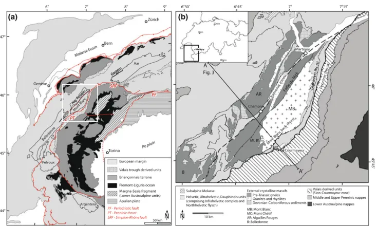 Fig. 1 a Location of the study area showing the major palaeogeographic units of the Central and Western Alps (modified after Froitzheim et al.