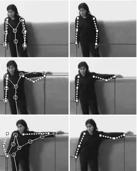 Fig. 12 Analytic inverse kinematics solution (chain with squares). Left—only hand attraction