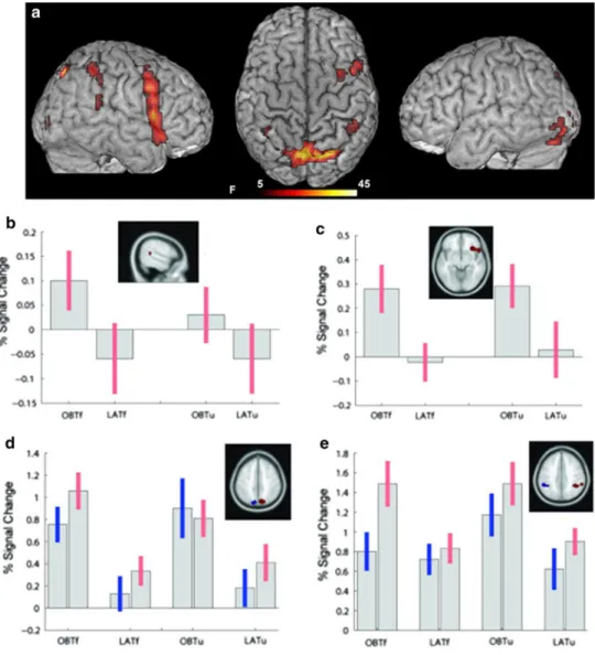 Fig. 3c) responded more strongly in the OBT-task than in the LAT-task for both stimuli (full bodies, T = 6.31; upper bodies, T = 7.02)