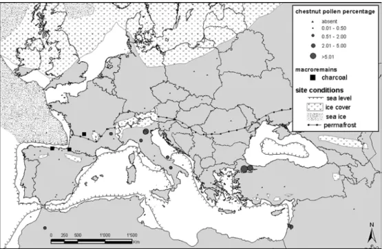 Figure 2 shows the current pollen and charcoal evidence for the occurrence of chestnut during the LGM (18 kyr B.P.) in Europe