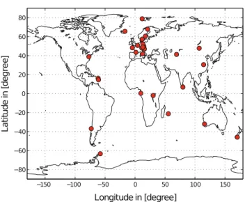 Fig. 2 Multi-GNSS experiment (M–GEX) stations on 29 April 2012