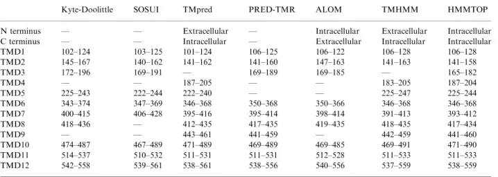 Table 1. Prediction of transmembrane topology of NaPi-IIa