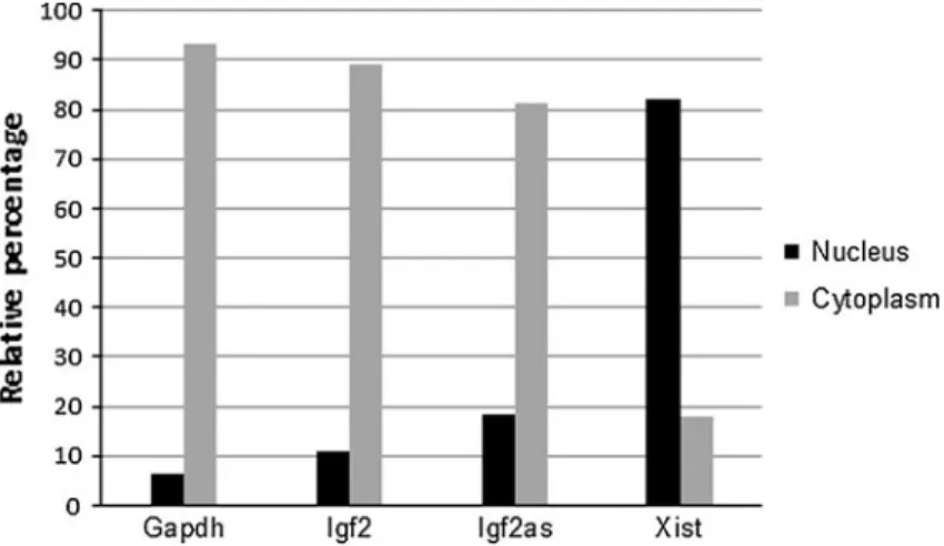 Fig. 3 Quantification of Igf2as transcripts compared with Gapdh, Igf2, and Xist expression