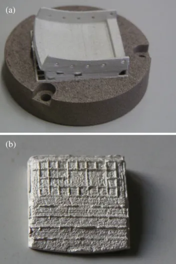 Fig. 6 Silver watch clasp with support structures (a) and after removing of the support structures by sandblasting (b)
