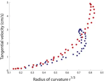 Fig. 2 Two examples of unconstrained self-oriented movements where the 2/3 power law was degraded