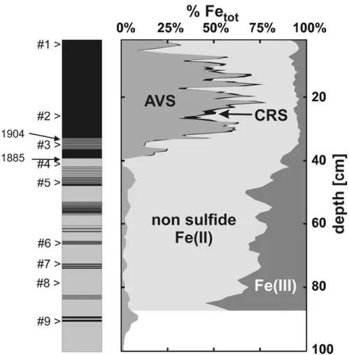 Figure 1. Schematic stratigraphy of sediment core from the deepest site in Baldeggersee (left).