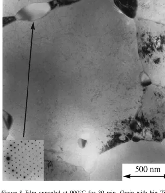 Fig. 8 is a micrograph of a grain after annealing at 900 ◦ C for 30 min. The amount of precipitates in the grains has strongly reduced, none at all or only a very small number are present in the center region of the grains