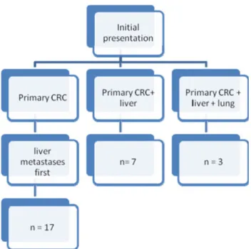 Fig. 1 Sequence of hepatic and pulmonary metastases after the diagnosis of colorectal cancer