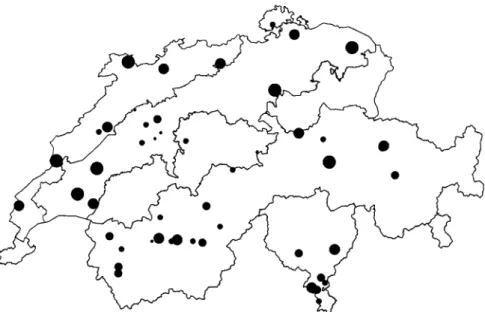 Figure 1. The location of the 86 plots in Switzerland in the ﬁve geographical regions: Jura mountains, Swiss Plateau, Northern Alps, Central Alps and Southern Alps