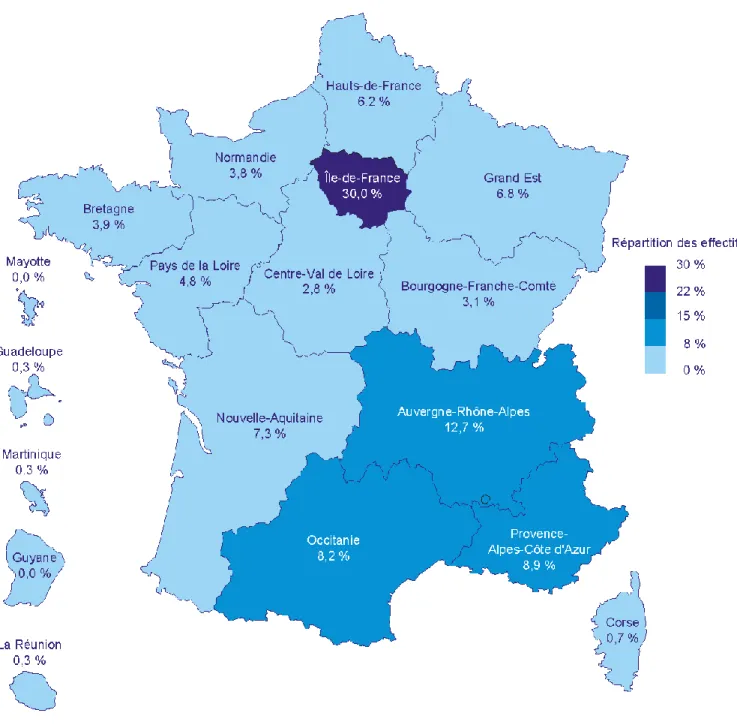 Figure  2  -  Répartition  des  effectifs  faisant  l’objet d’une demande d’indemnisation  au titre  du  mois  de  décembre 2020,  par région* 