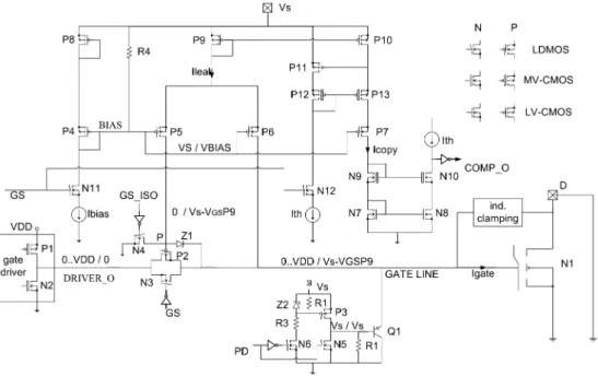 Figure 5 shows the detailed schematics of the circuitry, where the voltages have been annotated for the critical nets both during normal and built-in GST operation.