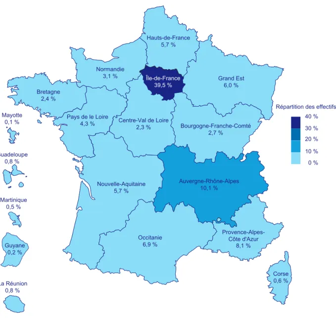 Figure 3 : Répartition des effectifs faisant l’objet d’une demande d’indemnisation au titre du mois  de septembre 2020, par région*
