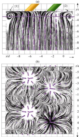 Fig. 2    Mean primary flow in the plenum. Cross-sections at (a): 