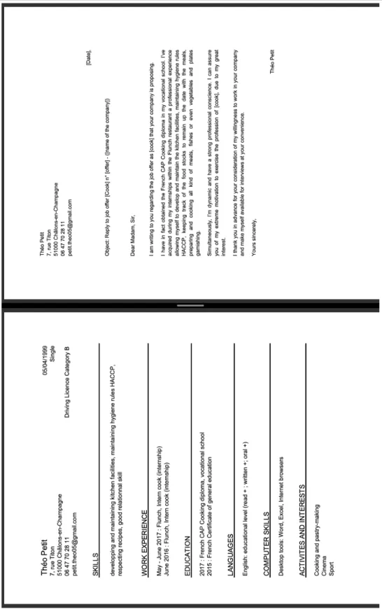 Figure A.2.1: Example of CV and Cover Letter (Cook Student - layout 1)