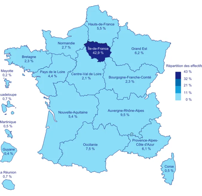 Figure 2 : Répartition des effectifs faisant l’objet d’une demande d’indemnisation au titre du mois  d’août 2020, par région * 