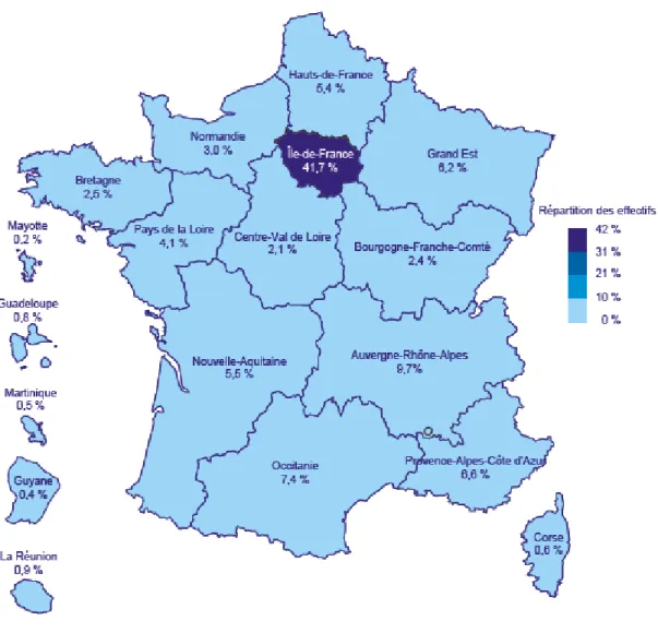 Figure 2 : Répartition des effectifs faisant l’objet d’une demande d’indemnisation au titre du mois  d’août 2020, par région*  
