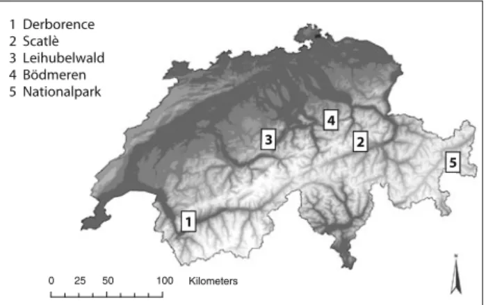 Fig. 2 Topographical map of Switzerland. Low elevations, dark;