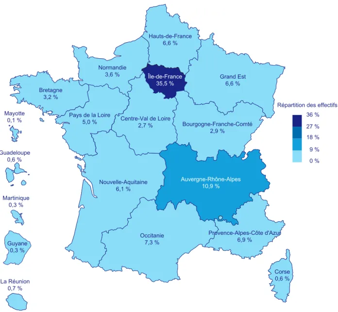 Figure 2 : Répartition des effectifs faisant l’objet d’une demande d’indemnisation au titre du mois  de juillet 2020, par région * (en %)