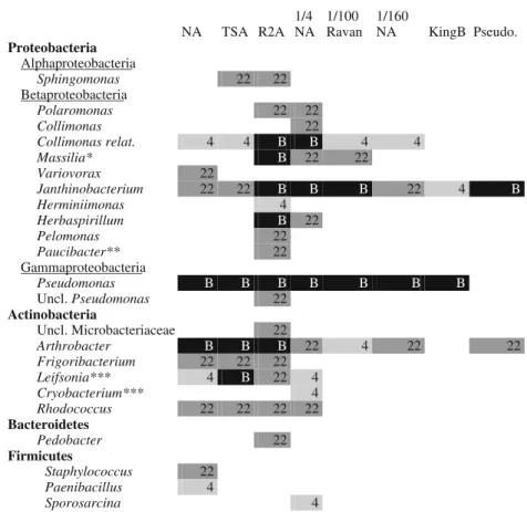 Table 2 Isolated bacteria on different media incubated at 4°C and 22°C