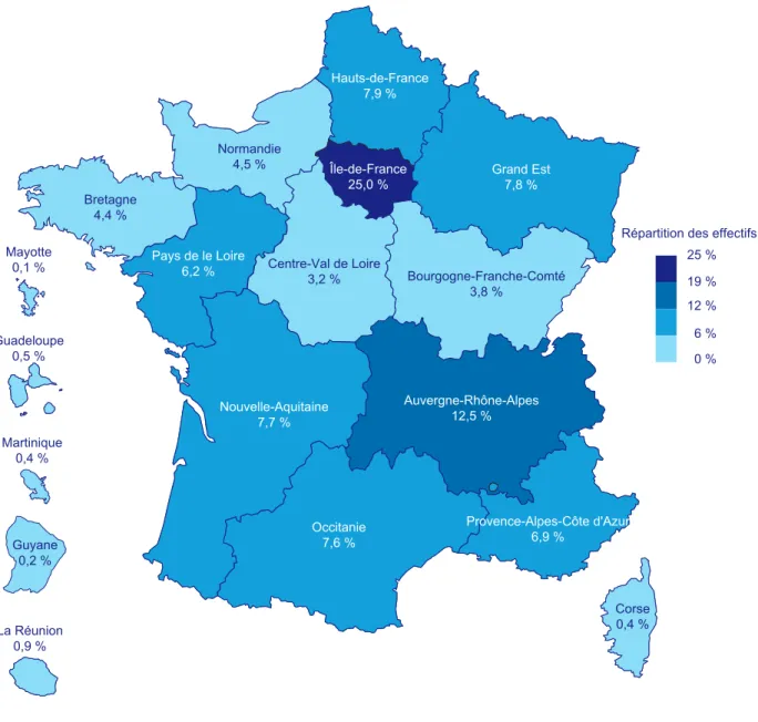 Figure 4 : Répartition des effectifs concernés par des demandes d’autorisation préalable d’activité partielle déposées, tous motifs confondus, depuis le 1 er  mars par région* 