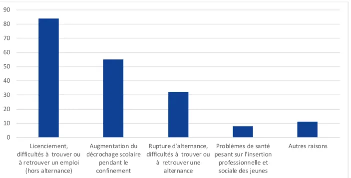 Graphique 5 :  Raisons  de  l'anticipation  d'une  hausse  des  effectifs de  jeunes suivis  après le confinement par les missions  locales 