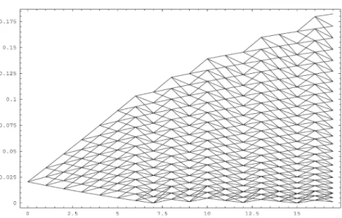 Figure 5. Trinomial tree for the CIR model. We match the CIR interest rate model to the initial term structure using the forward measure approach