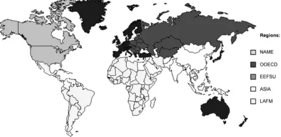 Figure 2. Definition of the five world regions in the GMM model.