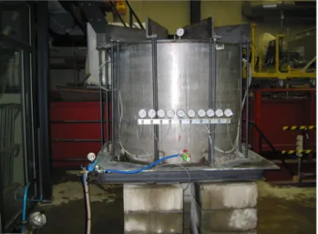 Fig. 8 Experimental set-up for physical modelling of the steel liner drainage system with different pressure relief valve configurations.