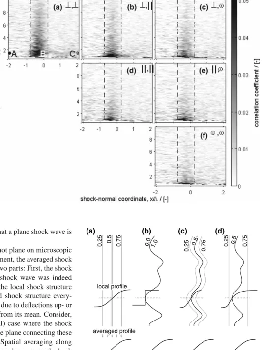 Fig. 4 Two–point velocity correlation functions (Eq. 8) within a shock in dense nitrogen