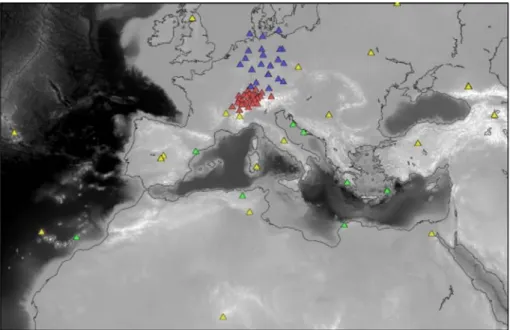 Fig. 1 We measured teleseismic surface-wave dispersion at stations from the Midsea (green triangles), SDSNet/TomoCH (red) and GRSN (blue) networks