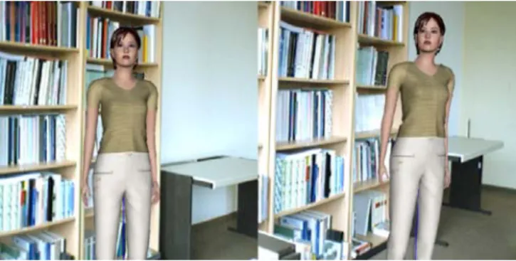 Fig. 7. Self adaptive animation in markerless, life size AR – the character turns her head to look at the user