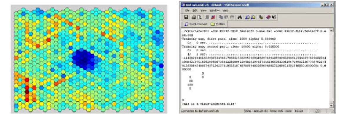 Fig. 17 SOM Umatrix and detection result of Win32.HLLP.Semisoft virus Table 1 Win9x virus detection result by VirusDetector