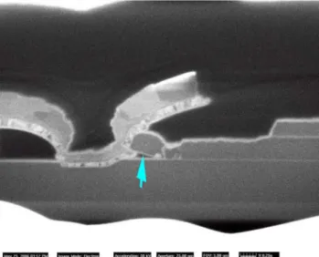 Fig. 10 Poly2-Si resdue, performing the same mechanism like shown in Fig. 9. Again, reoxidation can be seen by the small white lines