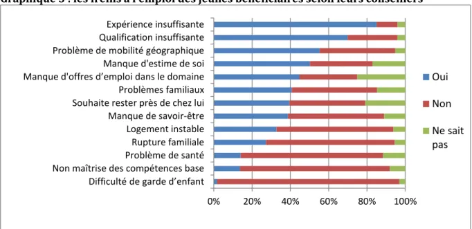 Graphique 3 : les freins à l’emploi des jeunes bénéficiaires selon leurs conseillers