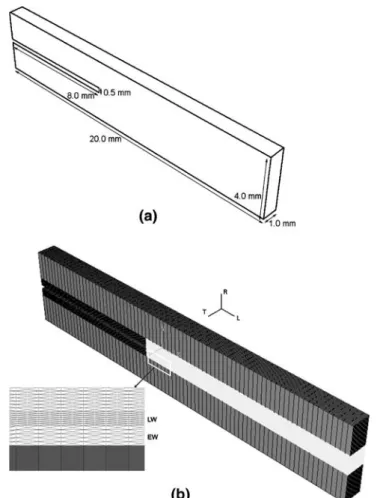 Fig. 1 a Geometry and dimensions of the specimen and b mixed lattice-continuum geometry; the volume in front of the notch is modeled by lattice elements