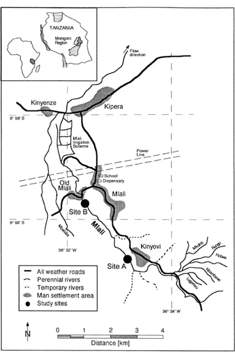 Figure 1. Map of the study area with the Mlali river in the Morogoro Region, south-central Tanzania