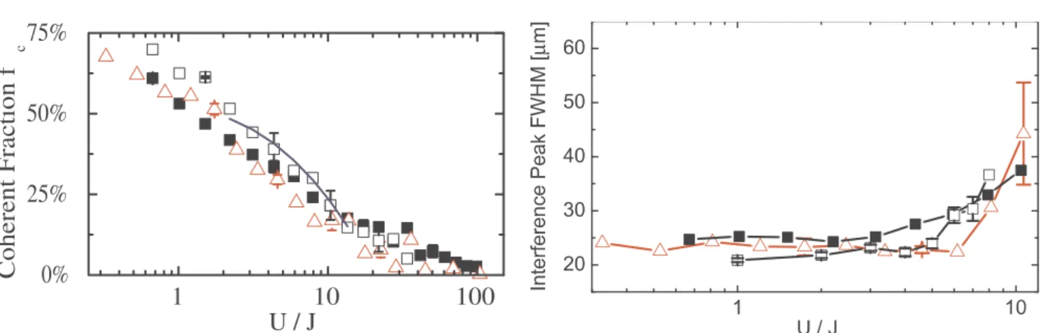 FIGURE 2 Coherent fraction of the 1D Bose gas as measured from the time-of-flight image