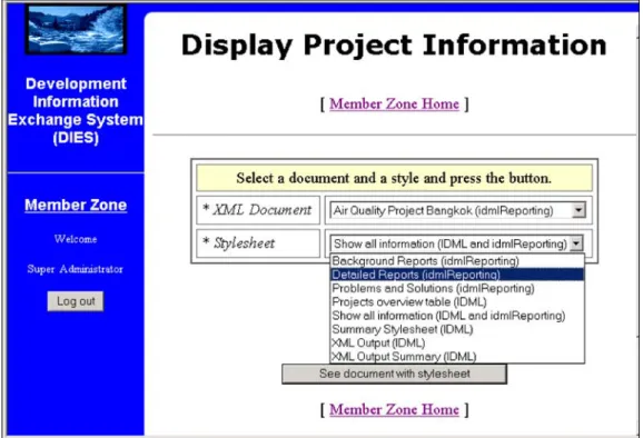 Fig. 6 DIES web application—selection of document and stylesheet