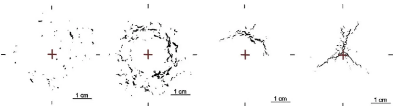 Fig. 2. Evolution of the hot tear morphology in a DC cast Al billet due to the increase in v T from 90 mm/min to 120 mm/min