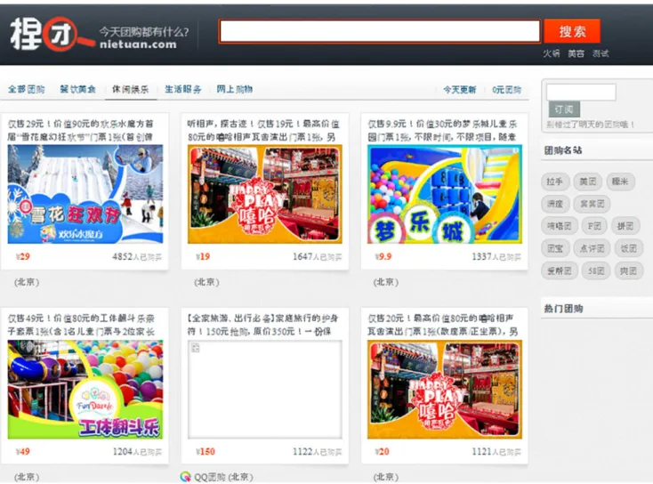 Fig. 2 Deals from various websites gathered in Nietuan.com