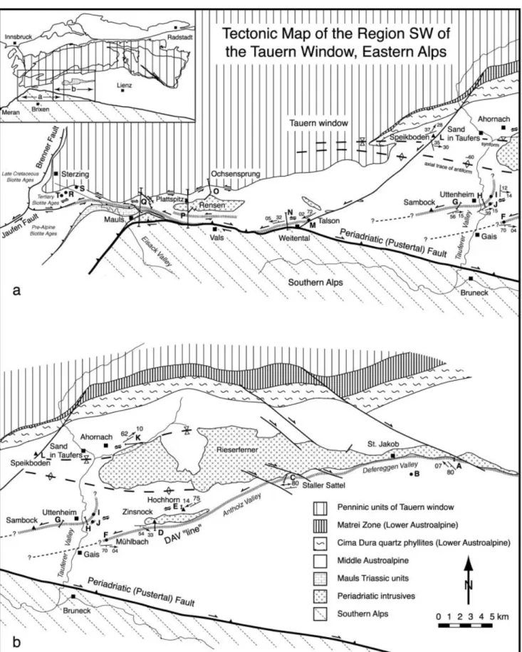 Fig. 1 Regional map of the Austroalpine south of the Tauern window, with locations referred to in the text indicated by bold letters