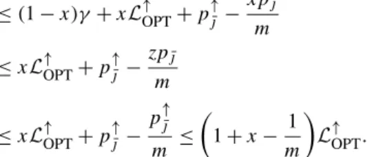 Fig. 6 The example of Theorem 15, here with x = 3. Top left, the schedule produced by Graham’s algorithm with the original instance.