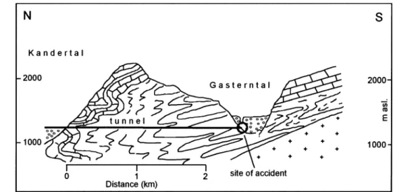 Fig. 1 Cross-section showing the geological situation of the Lo¨tschberg Tunnel (Berner Oberland)