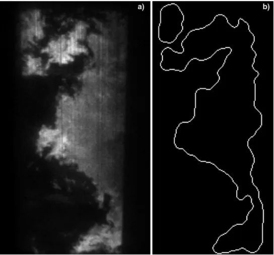 Fig. 9b shows the corresponding flame front trace, obtained by applying the binary image processing scheme.