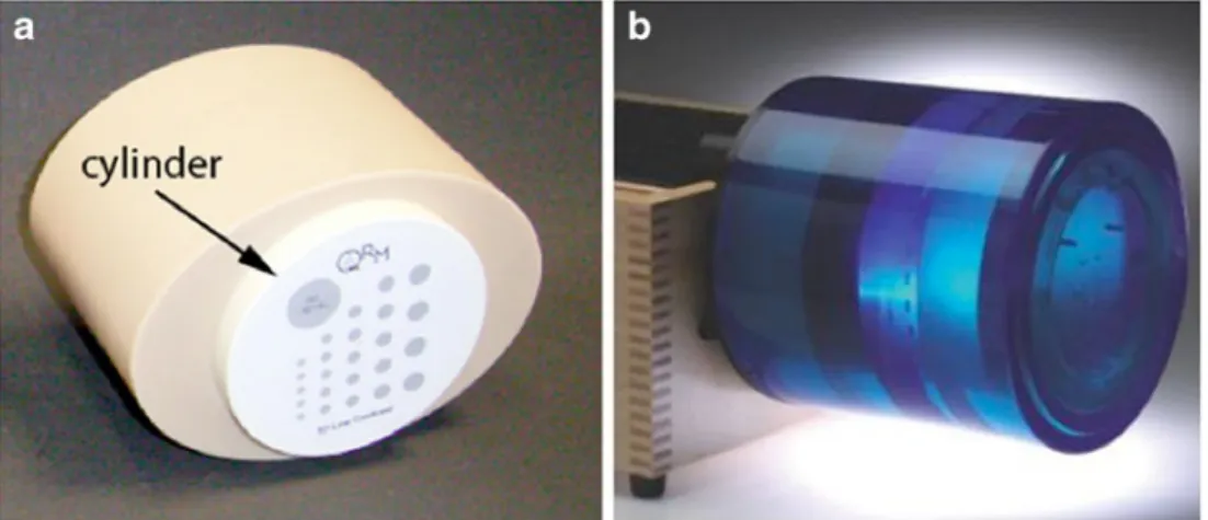 Fig. 1 Phantoms used in this study. a Paediatric phantom comprising a 3-D low-contrast module surrounded by a tissue-equivalent ring.