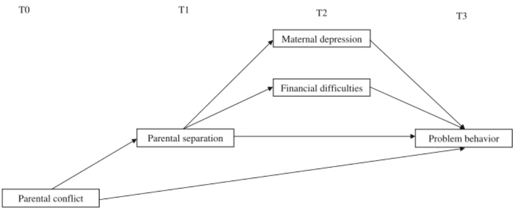 Fig. 1 Path model for parental separation and problem behavior