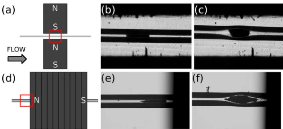 Figure 1 presents the plugs obtained with the two types of magnets with a standard (b, e) and a bubble cell (c, f)