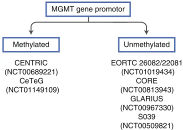 Fig. 1 Enrollment into clinical glioblastomas trials based on MGMT methylation status