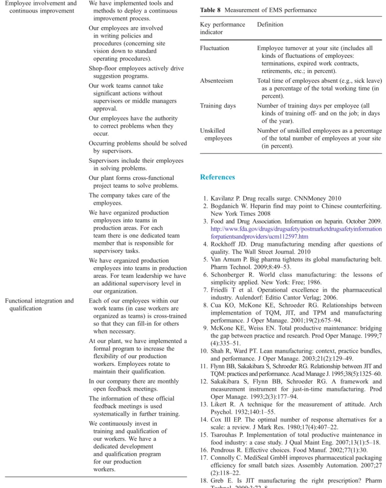 Table 8 Measurement of EMS performance Key performance